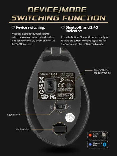 Vista 11 de TKMARS Ratón vertical ergonómico inalámbrico para juegos con joystick, Bluetooth y 2.4G, 12 botones programables, 24000 DPI ajustable, mouse RGB