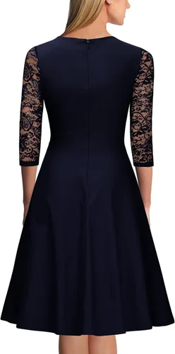 Vista 2 de Miusol Vestido de cóctel de manga 23 con cuello cuadrado y encaje floral para mujer
