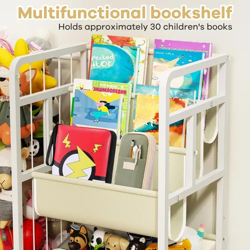 Vista 3 de Estantería para niños y almacenamiento de juguetes, estante de libros para niños de 3 niveles para habitaciones infantiles con almacenamiento