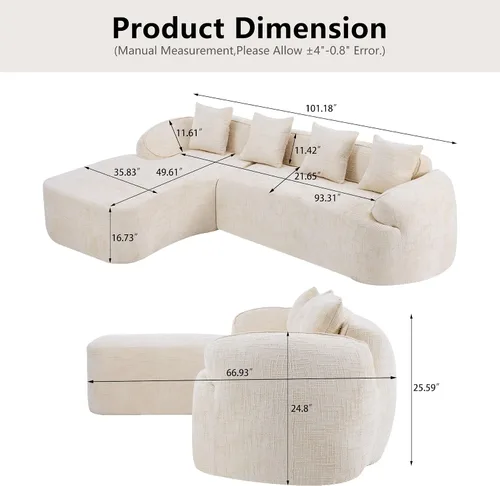 Vista 2 de Sofá Sillones para sala de tela de felpilla de 101 pulgadas, sofá para sala con esponja de alta elasticidad, sofás para sala con diseño