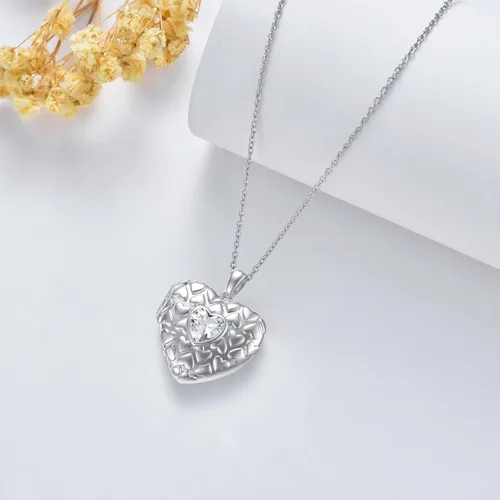 Vista 3 de LONAGO Collar con medallón de corazón que sostiene imágenes, plata de ley con foto, medallón con foto, regalo para mujeres y niñas