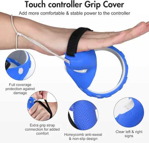 Vista 4 de AMLINK VR Silicone Cover Accessories for Oculus Quest 2, VR Shell Cover Protective, Silicone Face Cover, Adjustable Strap Controller Grip Cover and