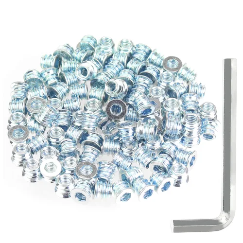 Vista 24 de Juego de 142 piezas: Insertos roscados de 1/4"-20 (10mm, 15mm, 20mm, 25mm), tuercas e insertos de madera para tornillos de muebles de madera, azul