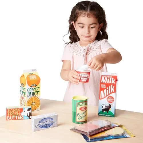 Vista 8 de Melissa & Doug - Cajas de alimentos de juguete para llenar el refrigerador (8 piezas), alimentos de madera para jugar, alimentos de simulación