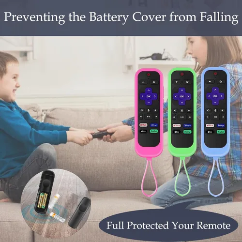 Vista 6 de Juego de 3 fundas para controles remotos Westinghouse Roku TV Onn Roku TCL Hisense Roku Funda protectora de silicona universal para Roku Remote