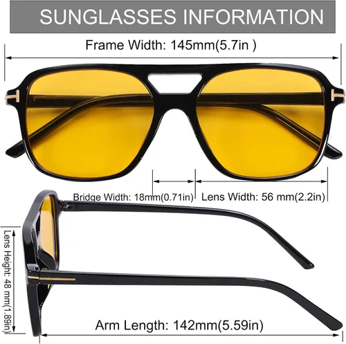 Vista 5 de Hycredi Gafas de sol estilo aviador vintage para mujeres y hombres marco cuadrado grande de los años 70 protección UV400