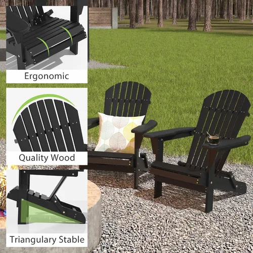 Vista 3 de Folding Adirondack Chair,Ergonomic Patio Wood Chairs with Wide Armrest,350LBS Weather Resistance Lawn Chair for Poolside,Outdoor Garden Lounge Black