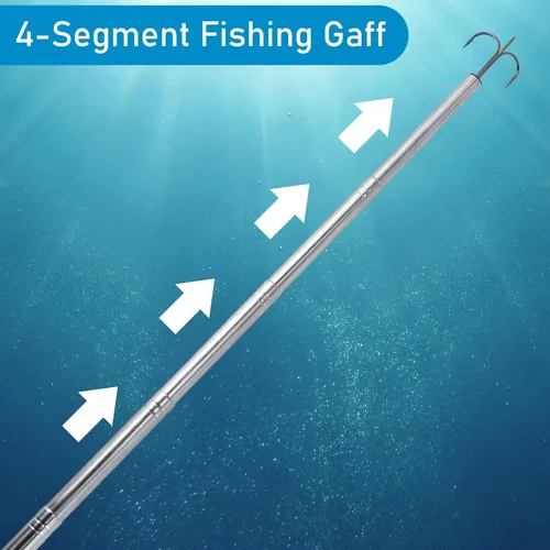 Vista 4 de Alwonder Gaff de pesca telescópica, Lanza de pesca en hielo de triple gancho de acero inoxidable, Poste telescópico de aleación de aluminio