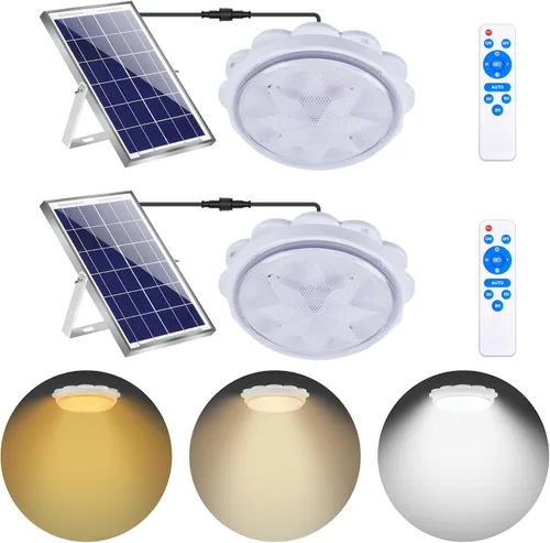 Vista 9 de MEIHONG Paquete de 2 luces solares de gallinero con temporizador LED regulable, luces solares de cobertizo, IP66 impermeable y cable de 16.4 pies