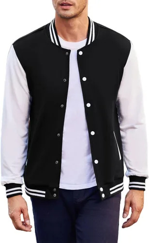 Vista 3 de COOFANDY - Chaqueta universitaria, estilo aviador para hombre, hecha de algodón, casual y ajustada