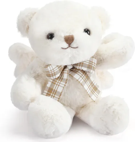 Vista 7 de HyDren Animal de peluche de oso de ángel con alas, muñecas de oso blanco para niños y niñas, regalo de cumpleaños (peluche, clásico)