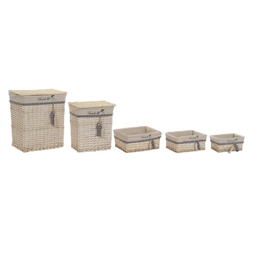 Vista 3 de Juego de Cestas DKD Home Decor Azul Beige Aluminio Espirales Mediterráneo 5 Piezas