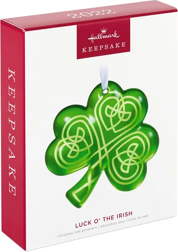 Vista 3 de Hallmark Keepsake Adorno de Navidad 2022, Luck o' The Irish Shamrock, Glass Trébol