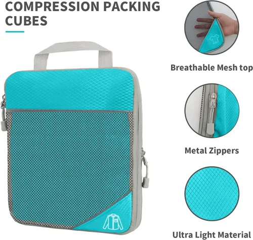 Vista 3 de vabomn Cubos de compresión para maletas, juego de 6 cubos organizadores de viaje para artículos esenciales de viaje, juego de bolsas organizadores