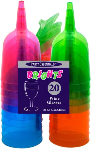 Vista 8 de Party Essentials Copas de vino de plástico duro de dos piezas, 5-1/2 onzas, neón surtido, 20