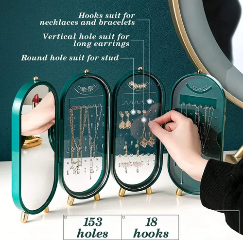Vista 3 de Cretee Organizador de joyas plegable de acrilonitrilo butadieno estireno con 153 agujeros soporte para aretes estante de exhibición de joyas caja