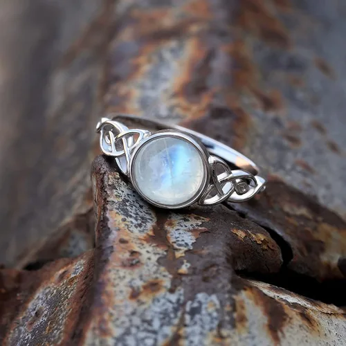 Vista 3 de Angol Anillo de plata de ley auténtica con piedra lunar arcoíris para mujer, anillo de pulgar minimalista con caja