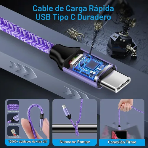 Vista 4 de Cable de carga rápida tipo C cargador de teléfono Android 3FT USB C Power