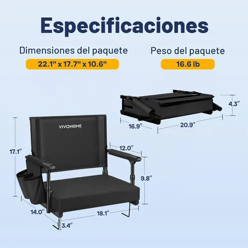 Vista 5 de VIVOHOME Stadium Seats with Back Support, Bleacher Chair for Sports Events Foldable, Easy To Carry, Adjustable Length Shoulder Strap, Two Cup