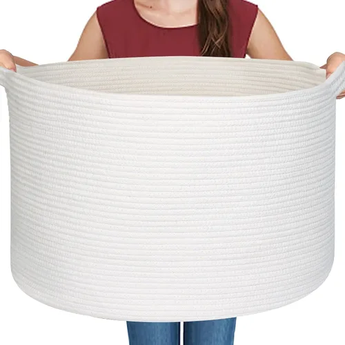 Vista 16 de MEGASKET Cesta grande de manta negra, 22 x 22 x 14 pulgadas, contenedor de cuerda tejida para almacenamiento, caja de almacenamiento de juguetes