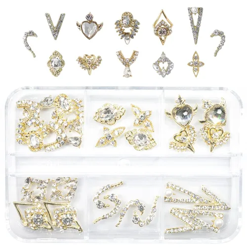 Vista 18 de 24 piezas de piedras brillantes negras para uñas, dijes de uñas de lujo, dijes de corazón negro de jet para uñas, gemas grandes de 3D para uñas