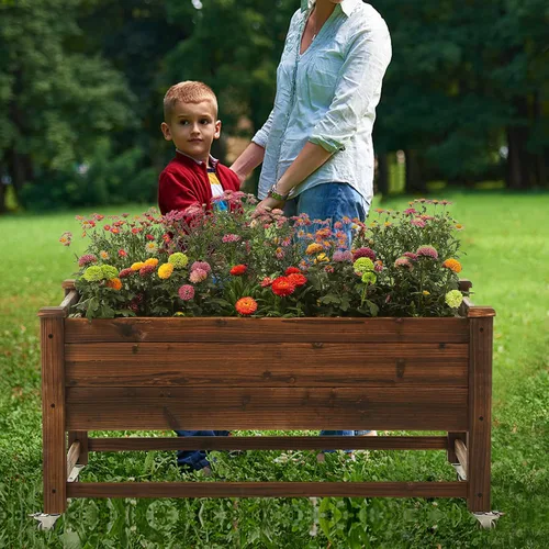 Vista 4 de Notume Cama de jardín elevada de 41 x 21 x 20 pulgadas, maceta de madera elevada móvil con ruedas con cerradura, kit de jardinera elevada de madera