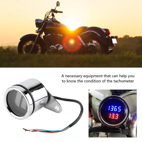 Vista 2 de Tacómetro electrónico, 2 en 1 motocicleta LED digital voltímetro tacómetro medidor de metal odómetro velocímetro