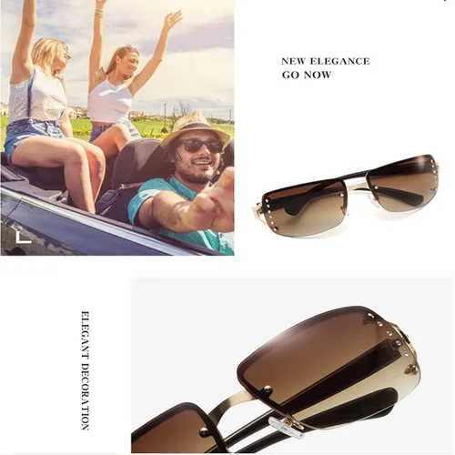 Vista 7 de 2 gafas de sol de moda para mujer, gafas de sol retro sin montura cuadradas con diamantes de imitación