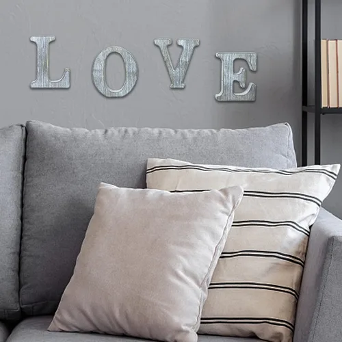 Vista 6 de Letras de madera rústica sin terminar de 4 pulgadas para decoración de pared, letras decorativas de pie en rodajas, decoración de tablero