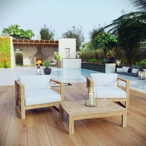 Vista 13 de Modway EEI-4256-NAT-WHI-SET Sofá biplaza seccional de 2 piezas de madera de teca para patio, color blanco natural