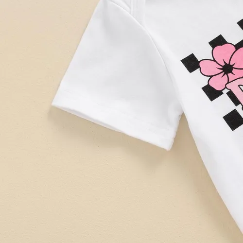 Vista 153 de Sejardin Ropa de verano para bebé y niña, recién nacida, manga corta, con letras, mameluco elástico con diadema