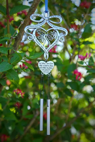 Vista 4 de Mooney Tunco, memorial con llamador de ángel "A Gift from Heaven" Engraved Pewter Wind Chime in Gift Box with Poem for Funeral Sympathy Gift or to