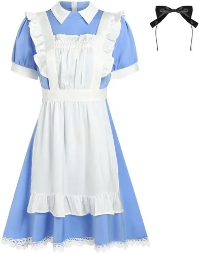 Vista 8 de Disfraz de Alicia de Halloween para mujer, vestido de princesa de manga abombada con cremallera