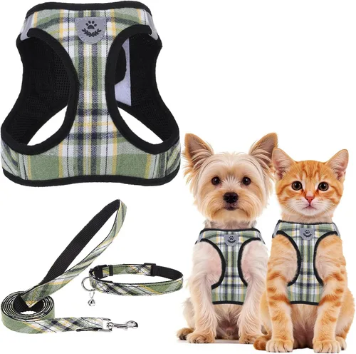 Vista 87 de PUPTECK - Arnés, collar y correa ajustables, sin tirones, para perros pequeños y medianos, cachorros y gatos, pechera reflectante acolchada de malla