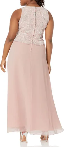 Vista 4 de J Kara Vestido largo sin mangas con cuentas festoneadas para mujer con bufanda