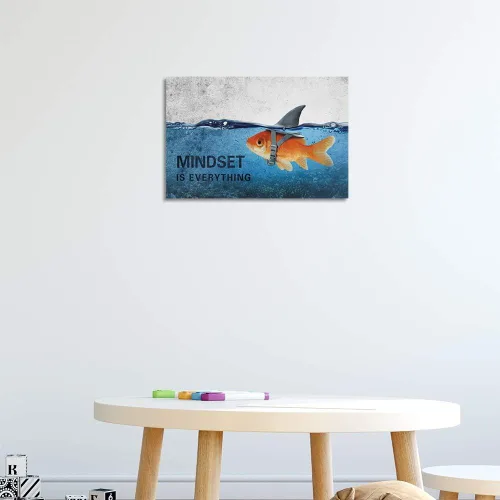 Vista 4 de Arte de Pared en Lienzo Inspiracional con Citas, Cuadros Abstractos de Pez Dorado Azul y Tiburón, Pósters, Pintura sobre Lienzo, Obra de Arte