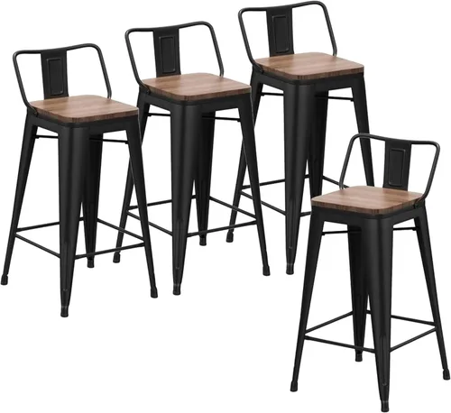 Vista 15 de Changjie Furniture - Juego de 4 sillas altas de metal con diseño industrial para barra de cocina o bar con respaldo bajo, Metal, Negro, 18 pulgadas