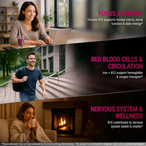 Vista 5 de New Elements Suplemento de hierro líquido para mujeres y hombres con vitamina B12 de 5000 mcg, constructor de sangre libre para la anemia, gotas