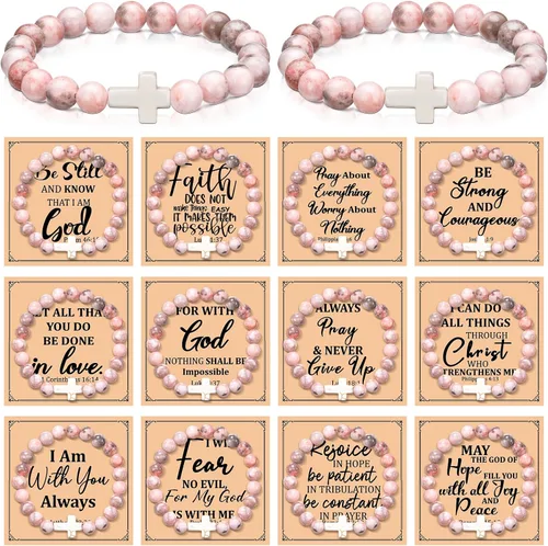 Vista 9 de Cunno Juego de 12 Pulseras de Cruz Cristiana al Por Mayor, Pulseras de Cuentas de Cruz Religiosa para Mujeres y Hombres, 12 Cosas de Cuentas