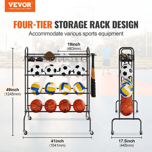 Vista 2 de VEVOR Rolling Sports Ball Storage Cart, Lockable Basketball Cage with Double Lids, Sport Equipment Holder Organizer for Indoor Outdoor, Steel