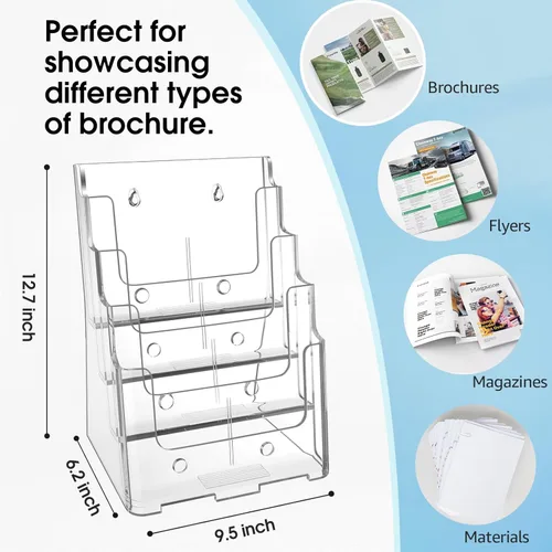 Vista 2 de MaxGear Soporte acrílico para folletos de 8.5 x 11 pulgadas, organizador de literatura transparente de 4 niveles, soporte exhibidor para revistas