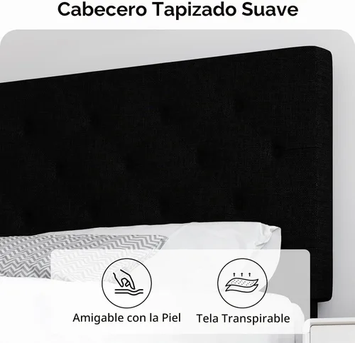 Vista 6 de HOMBCK Base de cama de tamaño individual con cabecera, base de cama tapizada con plataforma de lino para niños, base de cama de tamaño individual