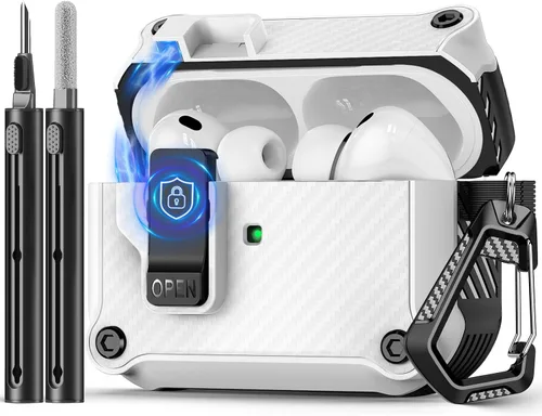 Vista 24 de Pohgelan Compatible con AirPods Pro 2ª/1ª generación, estuche con cierre magnético automático y kit de limpieza, compatible con funda Magsafe - Negro