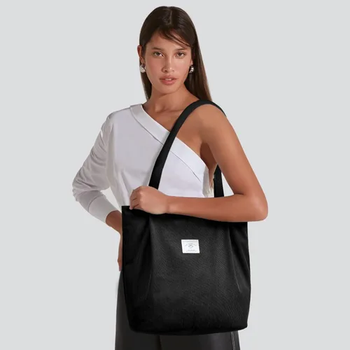 Vista 3 de KALIDI - Bolsa de pana para mujer, con cremallera, casual, de gran capacidad, con bolsillos