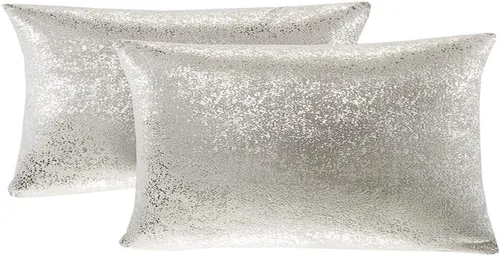 Vista 29 de Xinrjojo Juego de 2 almohadas brillantes en negro y dorado, almohadas suaves y brillantes decorativas, juego de fundas de almohada cuadradas negras
