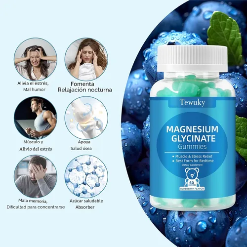 Vista 2 de Gomitas de glicinato de magnesio 500mg, sin azúcar para adultos y niños, gomitas de magnesio para dormir, estrés y alivio muscular, apoya la salud
