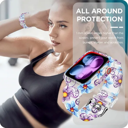 Vista 278 de DABAOZA - Correa transparente compatible con Apple Watch con estuche protector, correa deportiva de TPU con brillo para mujeres y hombres