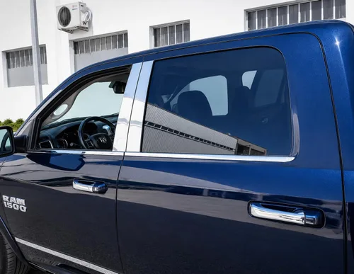 Vista 4 de Juego de alféizares de ventana de acero inoxidable pulido para Ram 1500 2500 3500 HD Crew Cab/Mega Cab 2009-2018