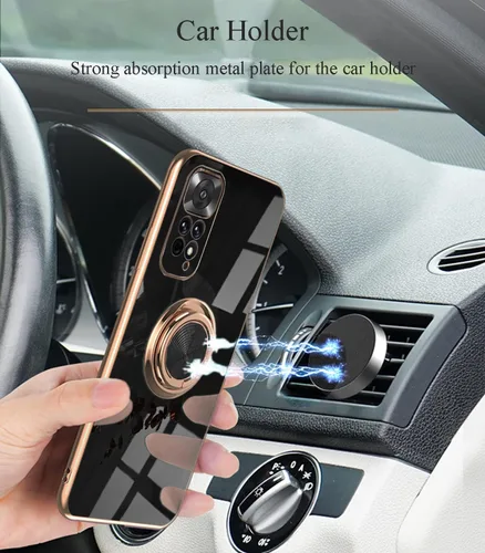 Vista 2 de Funda de teléfono para Xiaomi Redmi Note 11 Pro con soporte de anillo dorado, soporte giratorio de 360° para Xiaomi Redmi Note 11 Pro Funda de Negro