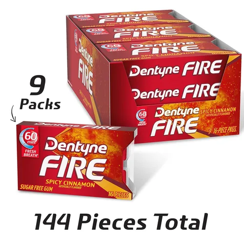 Vista 2 de Dentyne Goma de mascar sin azúcar (canela picante, 16 piezas, paquete de 9) - 3 paquetes